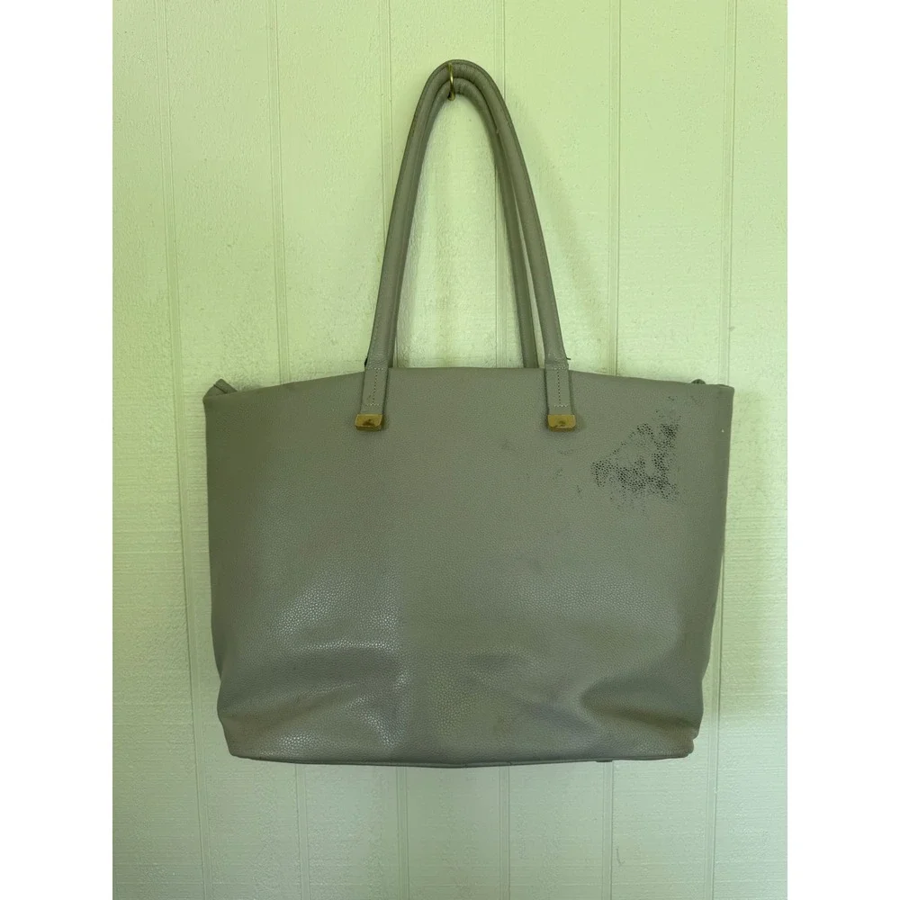 Platinum Taupe Grey Pebbled Faux Leather Large Multi Compartment Tote Bag - Picture 2 of 6